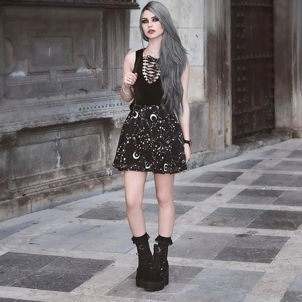 Women Skirt Party Gothic Punk Black Starry Sky Moon Print A-Line Short Mini Skirt summer womens fashion skirtsjupe femm 15#
Women Skirt Party Gothic Punk Black Starry Sky Moon Print A-Line Short Mini Skirt summer womens fashion skirtsjupe femm 15#