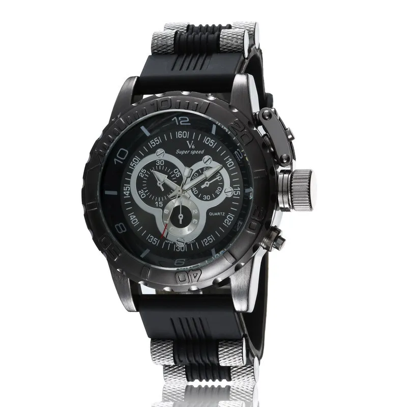 

Hot Sale Vogue V6 Strips Hour Marks Round big Dial Quartz Watch Men Fashion Hours Silicone Sport Wrist Watch Relogio Masculino