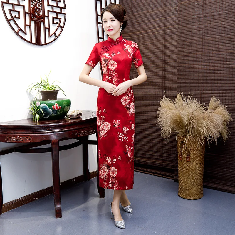 Mandarin Collar Elegant Women Qipao Traditional Dress Summer Silky Long Cheongsam Large Size Floral Slim Evening Gowns L-5XL
Mandarin Collar Elegant Women Qipao Traditional Dress Summer Silky Long Cheongsam Large Size Floral Slim Evening Gowns L-5XL
