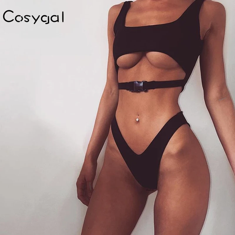 

COSYGAL Sexy Leopard 2018 New Summer Cut Out Women Beach Wear Striped Beach Hollow Socket Bathing Bodysuits