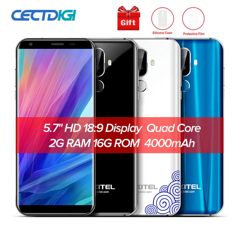 

Oukitel K5 18:9 Display 5.7''HD Android 7.0 2GB RAM 16GB ROM MTK6737T Quad Core 13MP 3 Cameras 4000mAh Fingerprint Mobile Phone