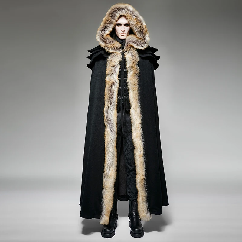 Gothic Punk Fall Winter Long Wool Collar Cloak Coat Men Vintage Long Trench Capes Warm Overcoats with Hooded
Gothic Punk Fall Winter Long Wool Collar Cloak Coat Men Vintage Long Trench Capes Warm Overcoats with Hooded