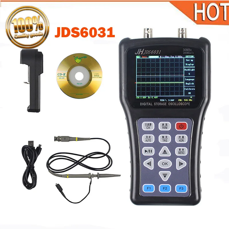 Jinhan JDS6031 New Hand-held Oscilloscope 1CH 30M 200MSa/S with USB Charger Probe Cable Set Oscilloscope Lowest price Hot sale
Jinhan JDS6031 New Hand-held Oscilloscope 1CH 30M 200MSa/S with USB Charger Probe Cable Set Oscilloscope Lowest price Hot sale