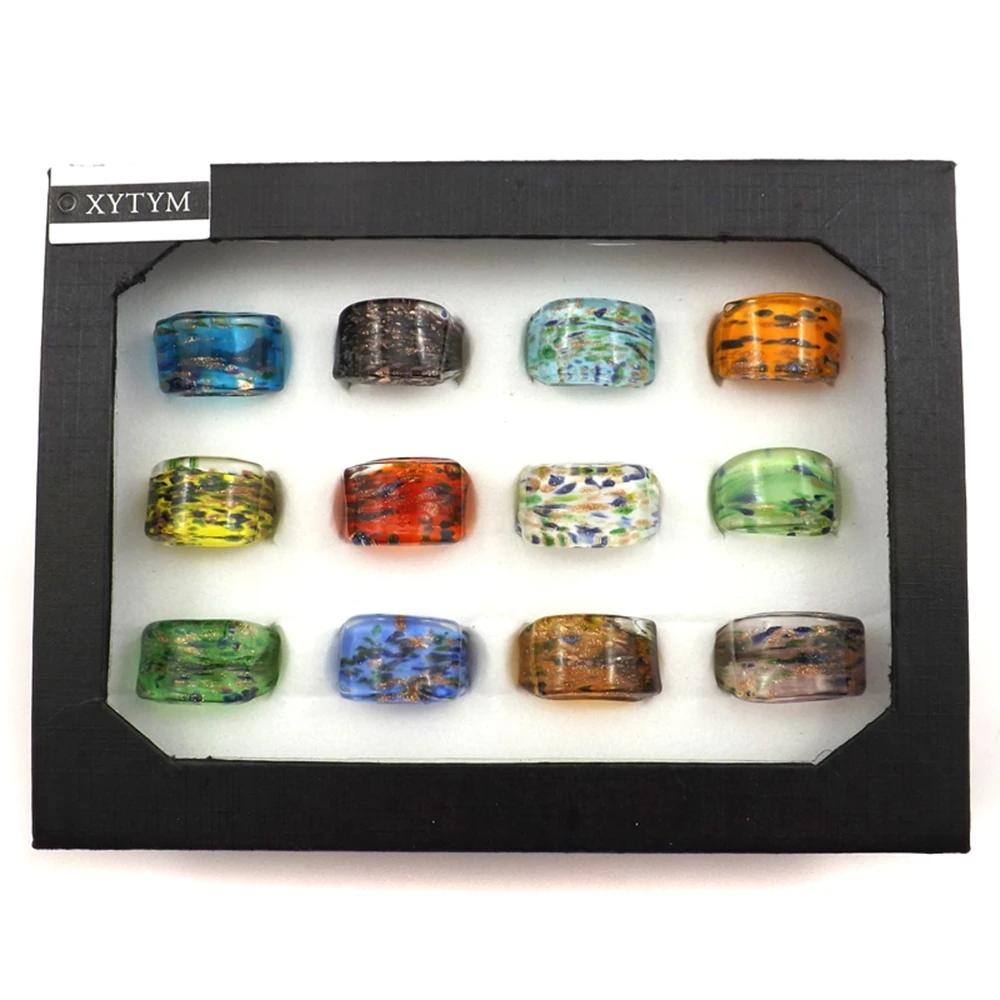 Wholesale 12pcs Handmade Colorful Foil Spot Glass Rings Match With Clothes, Unique Murano Glass Jewelry
Wholesale 12pcs Handmade Colorful Foil Spot Glass Rings Match With Clothes, Unique Murano Glass Jewelry