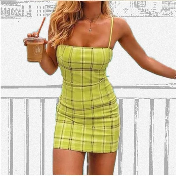 Fashion Sexy Women's Strap Sleeveless Dress Bodycon Plaid Dress Ladies Square Collar Mini Dress Evening Club Party Wear Summer
Fashion Sexy Women's Strap Sleeveless Dress Bodycon Plaid Dress Ladies Square Collar Mini Dress Evening Club Party Wear Summer