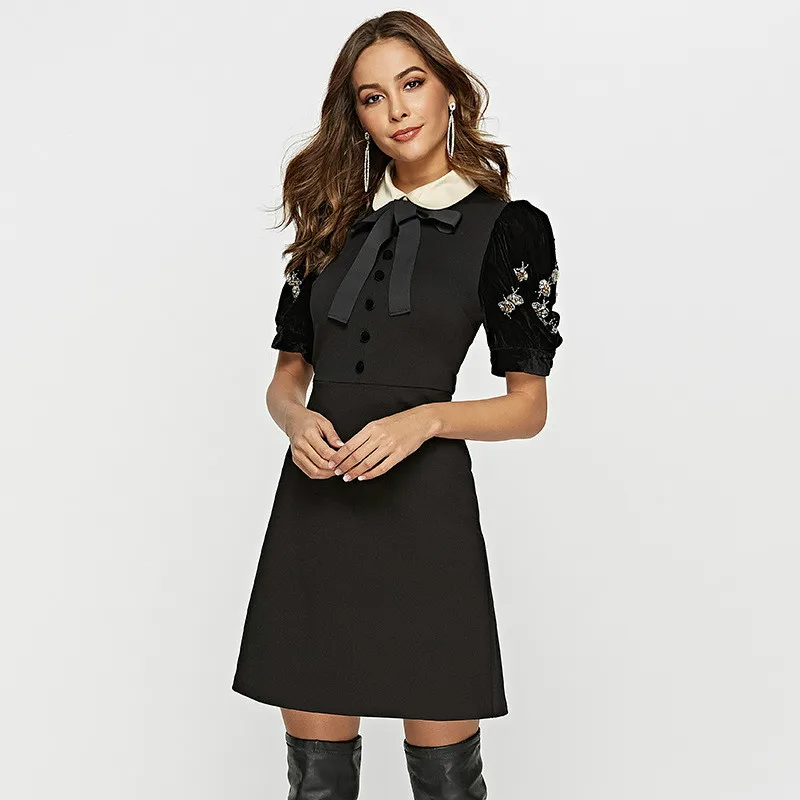 New 2019 Summer Women's Sweet Dress Mid Long Patchwork Bow Peter Pan Collar Ladies Slim Dresses Sequins Bee Short Sleeve Vestido
New 2019 Summer Women's Sweet Dress Mid Long Patchwork Bow Peter Pan Collar Ladies Slim Dresses Sequins Bee Short Sleeve Vestido