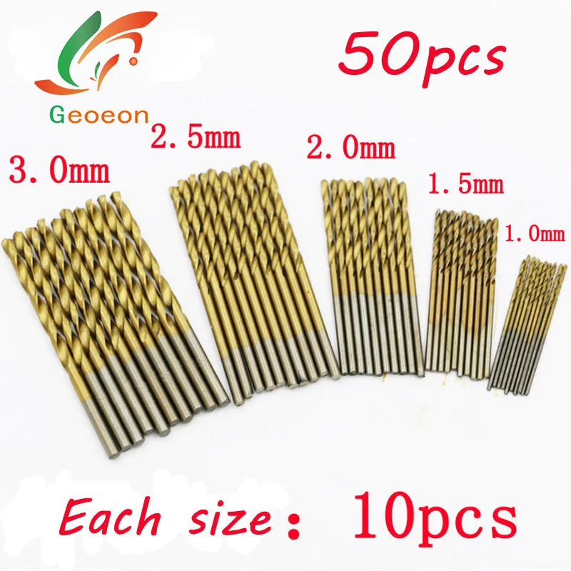 Geoeon 50pcs/set 1/1.5/2/2.5/3mm Titanium Coated Twist Drill Bits HSS High Speed Steel Drill Set High Quality Power Tools D17
Geoeon 50pcs/set 1/1.5/2/2.5/3mm Titanium Coated Twist Drill Bits HSS High Speed Steel Drill Set High Quality Power Tools D17