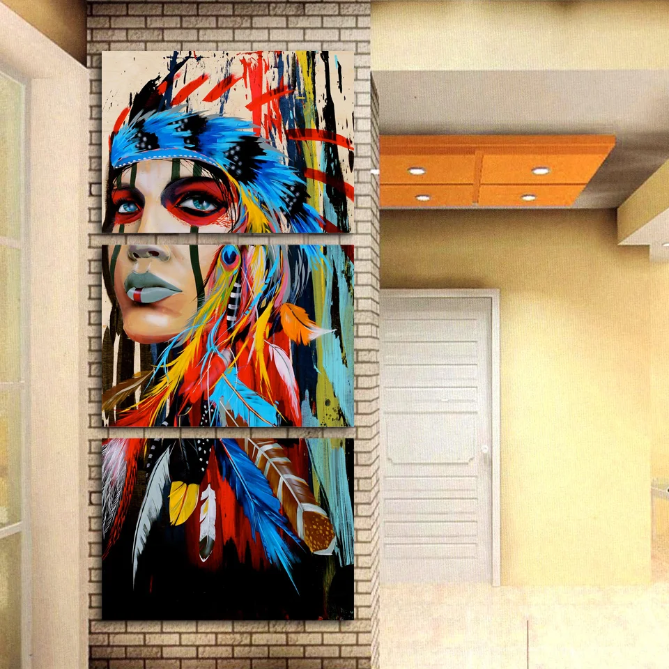 Art Painting Modern Home Wall Art Decor Canvas Print 3 Panel Beauty Native American Indian Girl Feathered Modular Pictures YGYT
Art Painting Modern Home Wall Art Decor Canvas Print 3 Panel Beauty Native American Indian Girl Feathered Modular Pictures YGYT