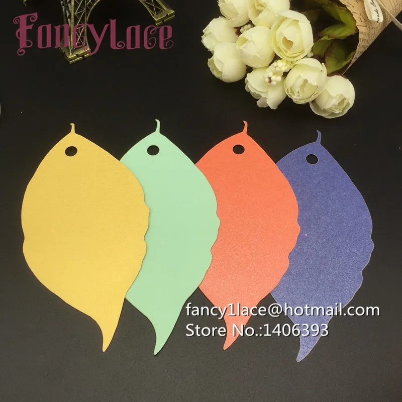 Фото 5x9cm Leaf design Colorful Price Tags Gift Small Hang Tag With Hole Blank DIY Garment Cards Wish Thank you cards 60pcs | Дом и сад