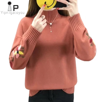 Women Turtleneck Sweater Knitted Pullovers Autumn Winter Tops Yellow Petal Embroidery Warm Loose Women Sweater Knitwear Jumpers
Women Turtleneck Sweater Knitted Pullovers Autumn Winter Tops Yellow Petal Embroidery Warm Loose Women Sweater Knitwear Jumpers
