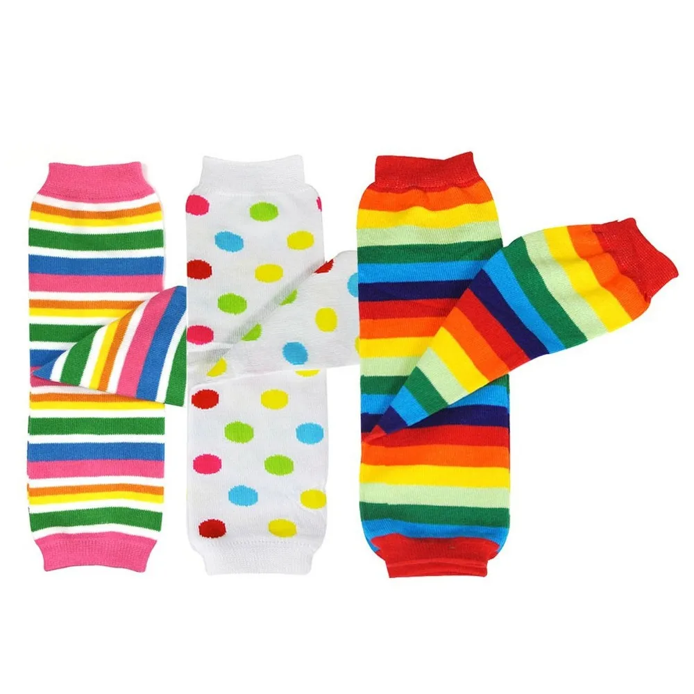 

3 pairs Baby Leg Warmers Dot Rainbow Stripe 280 style legwarmers the crawling baby knee socks baby knee pads bebes Leg warmers