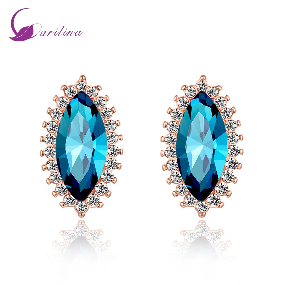 Fashion Jewelry Blue Topaz Rose Gold Plated Sapphire Czech drill jewelry Stud earrings for women E2034
Fashion Jewelry Blue Topaz Rose Gold Plated Sapphire Czech drill jewelry Stud earrings for women E2034