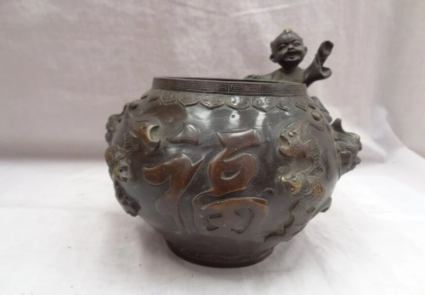 S4559 Chinese Bronze Fu BAT Statue Lion Kid Child Climb Bowl Incense Burner Censer D0317
S4559 Chinese Bronze Fu BAT Statue Lion Kid Child Climb Bowl Incense Burner Censer D0317