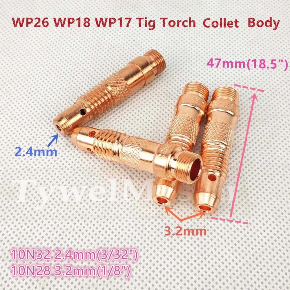 Tig Welding Torch Collet Body 10N32 2.4mm(3/32") 10N28 3.2mm(1/8") 2pcs/pk for WP17 WP18 WP26 Tig Torch
Tig Welding Torch Collet Body 10N32 2.4mm(3/32") 10N28 3.2mm(1/8") 2pcs/pk for WP17 WP18 WP26 Tig Torch
