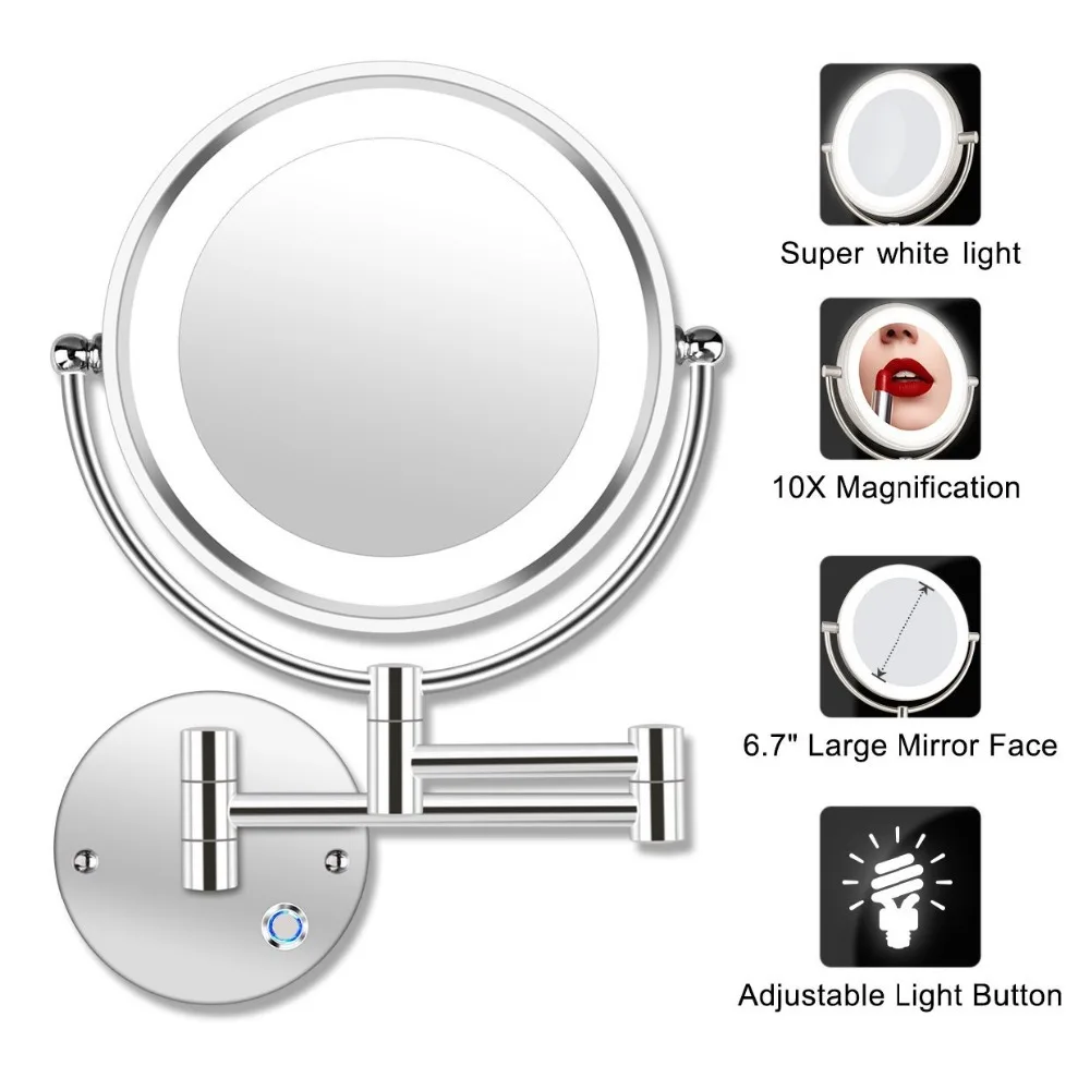 8.5" LED Double Sided Swivel Wall Mount Vanity mirror-10x Magnification,13.7" Extension,Touch Button Adjustable Light
8.5" LED Double Sided Swivel Wall Mount Vanity mirror-10x Magnification,13.7" Extension,Touch Button Adjustable Light