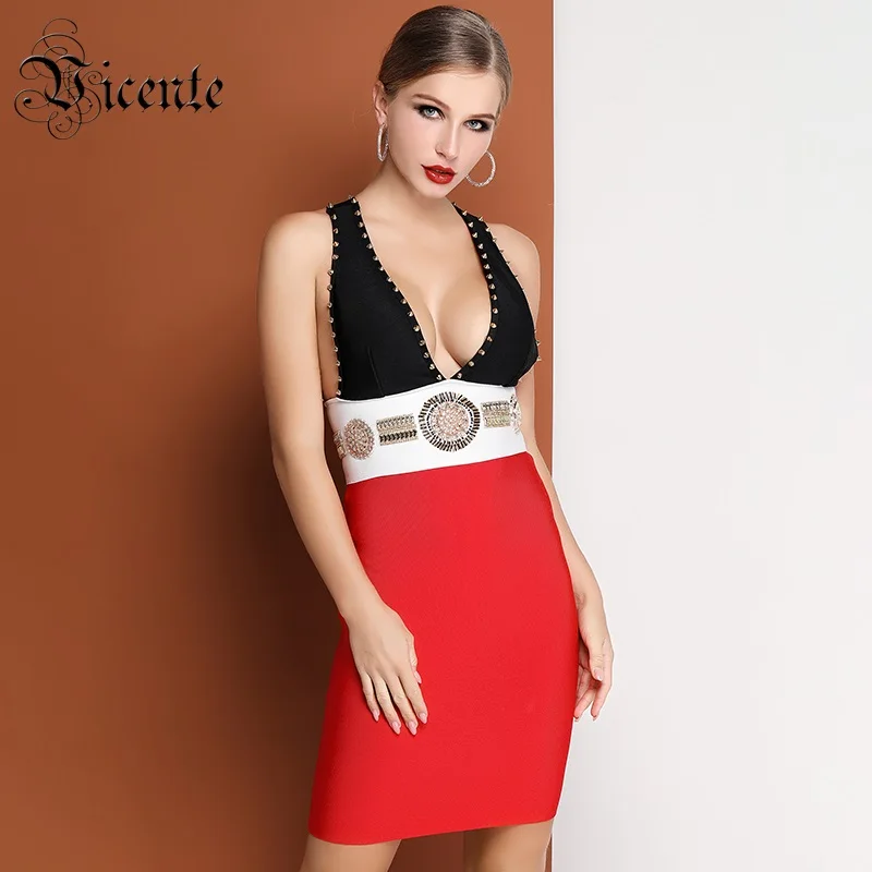 Vicente HOT 2019 New Chic Color Blocked Exquisite Beads with Studs Slim Bodycon Wholesale Women Celebrity Party Bandage Dress
Vicente HOT 2019 New Chic Color Blocked Exquisite Beads with Studs Slim Bodycon Wholesale Women Celebrity Party Bandage Dress