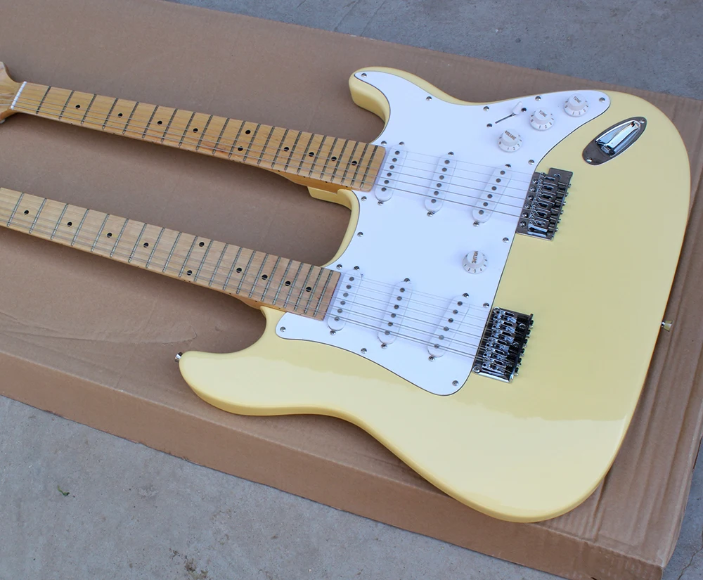 Factory Custom Double Neck Milk Yellow Electric Guitar with 12+6 Strings,Maple Fretboard,Can be Customized
Factory Custom Double Neck Milk Yellow Electric Guitar with 12+6 Strings,Maple Fretboard,Can be Customized