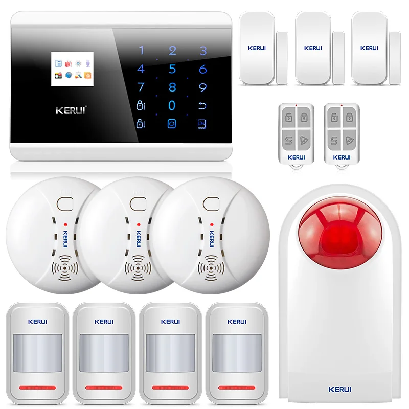 

KERUI 8218G Home Alarm Security System GSM PSTN high performance CPU With Wireless siren Door magnet Motion Smoke detector