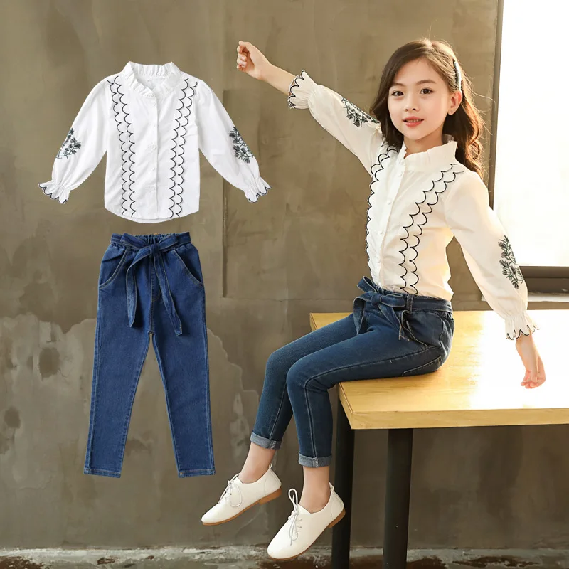 Children's Clothing Suit Autumn New 2019 Kids Girls Korean Style Long-sleeved Print Lace Shirt + Denim Pants 2PCS Sets
Children's Clothing Suit Autumn New 2019 Kids Girls Korean Style Long-sleeved Print Lace Shirt + Denim Pants 2PCS Sets