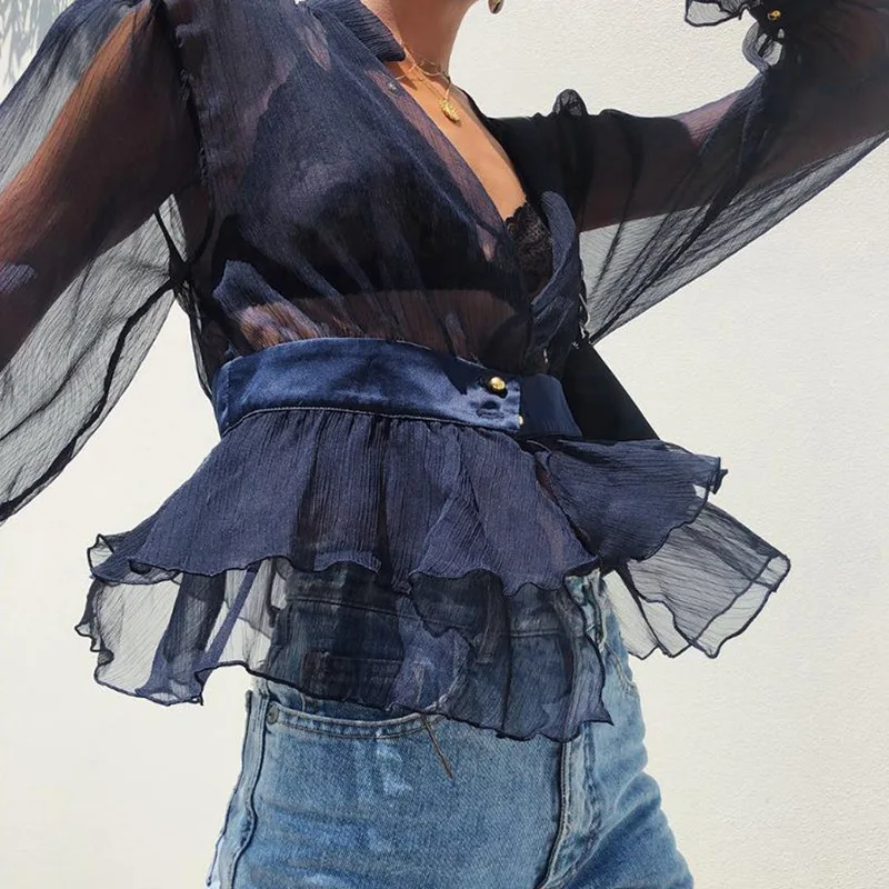 NCLAGEN 2019 Sexy See Through Deep V Neck Mesh T-shirt Women Ruffles Patchwork Bottoming Top Tees Female Transparent T Shirt
NCLAGEN 2019 Sexy See Through Deep V Neck Mesh T-shirt Women Ruffles Patchwork Bottoming Top Tees Female Transparent T Shirt