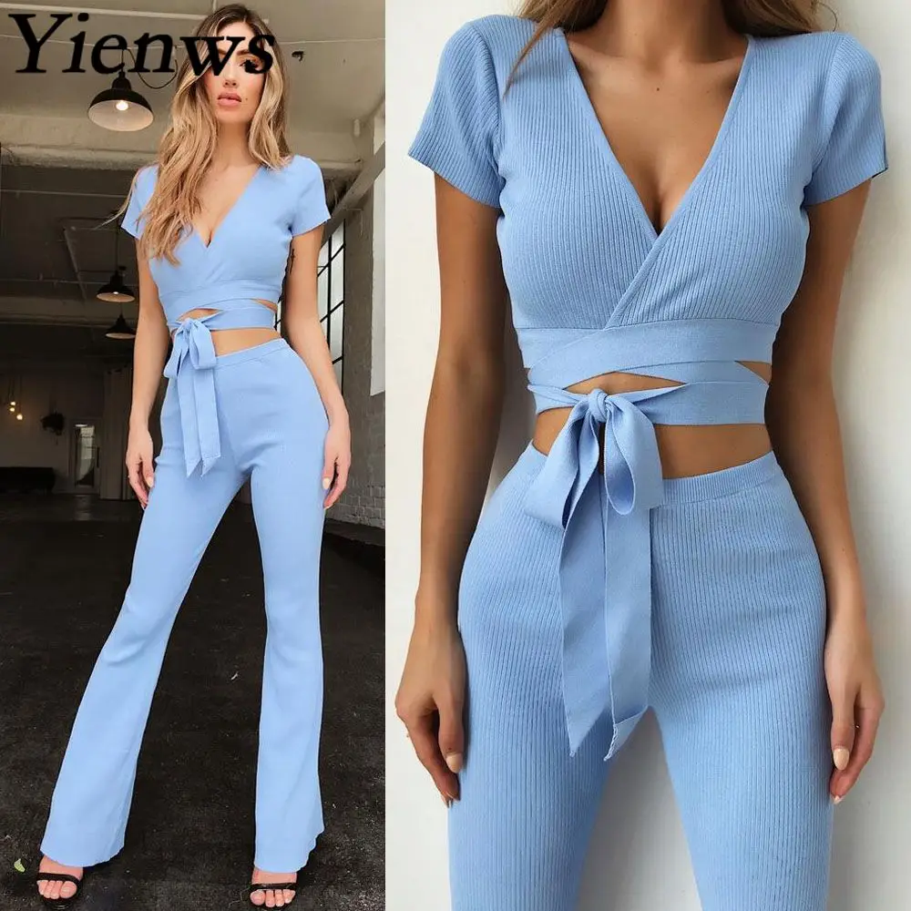 Yienws Short Sleeve Top and Long Pants Sets for Women Sexy V Neck Bandage Casual 2 Pieces Pants Sets Female Blue Outfits YiZ14
Yienws Short Sleeve Top and Long Pants Sets for Women Sexy V Neck Bandage Casual 2 Pieces Pants Sets Female Blue Outfits YiZ14