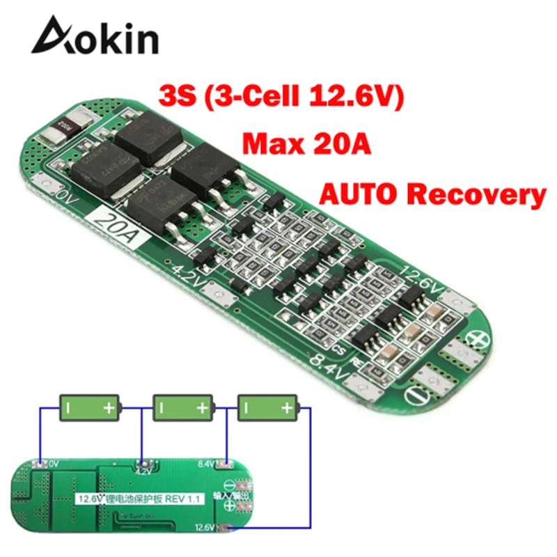 3S 20A Li-ion Lithium Battery 18650 Charger Protection Board PCB BMS 12.6V Cell Charging Protecting Module AUTO Recovery Diy Kit
3S 20A Li-ion Lithium Battery 18650 Charger Protection Board PCB BMS 12.6V Cell Charging Protecting Module AUTO Recovery Diy Kit