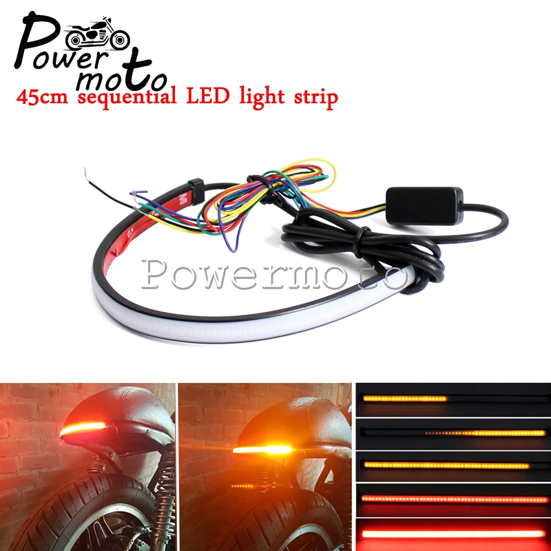 Universal Motorcycle Red w/Amber 45cm LED Brake Light Sequential Turn Signal Light Strips Running lights Flowing Flexible Tube
Universal Motorcycle Red w/Amber 45cm LED Brake Light Sequential Turn Signal Light Strips Running lights Flowing Flexible Tube