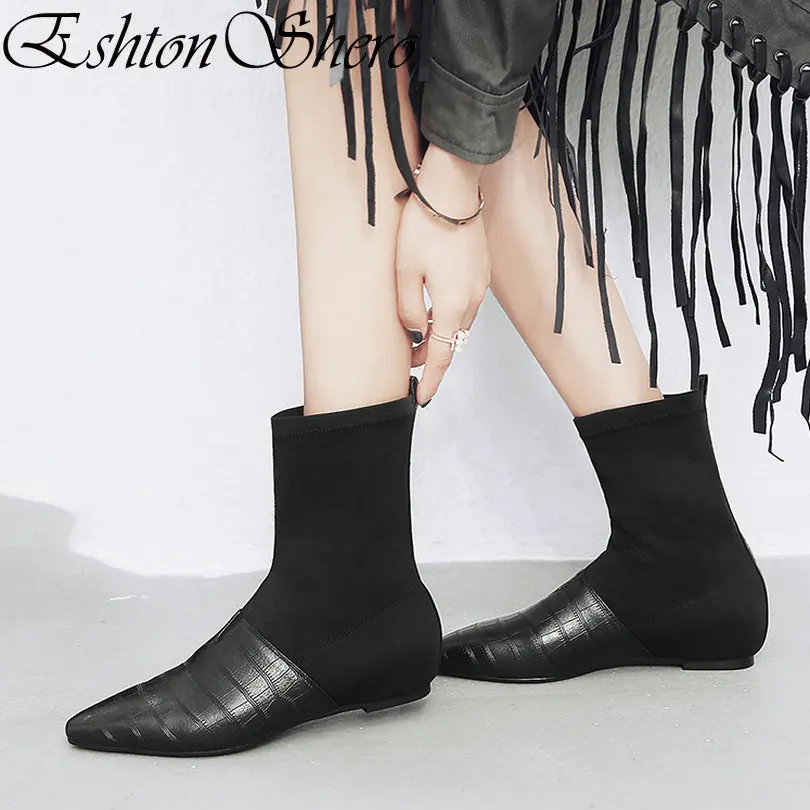 EshtonShero Women Ankle Boots Shoes Woman Flat Heels Pointed Toe Lycra+PU Slip On All Match Ladies Motorcycle Boots Size 34-39
EshtonShero Women Ankle Boots Shoes Woman Flat Heels Pointed Toe Lycra+PU Slip On All Match Ladies Motorcycle Boots Size 34-39