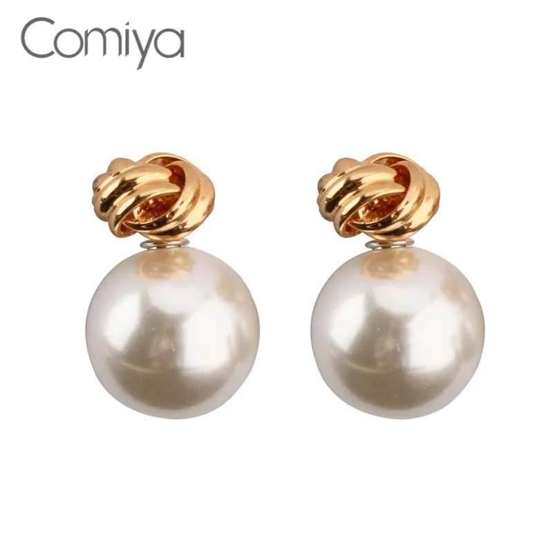 Comiya Gotic Fashion Dangle Earrings For Women Gold Color Zinc Alloy Boucle d'oreille Acrylic Pearl Ball Indian Drop Earring | Украшения