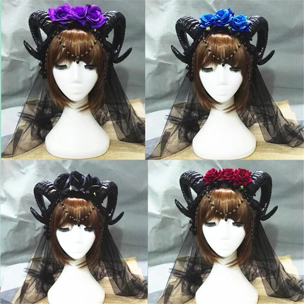 Three rose headband lace Halloween purim carnival cosplay lolita vampire demon horns veil hair accessories gothic ghost headban
Three rose headband lace Halloween purim carnival cosplay lolita vampire demon horns veil hair accessories gothic ghost headban