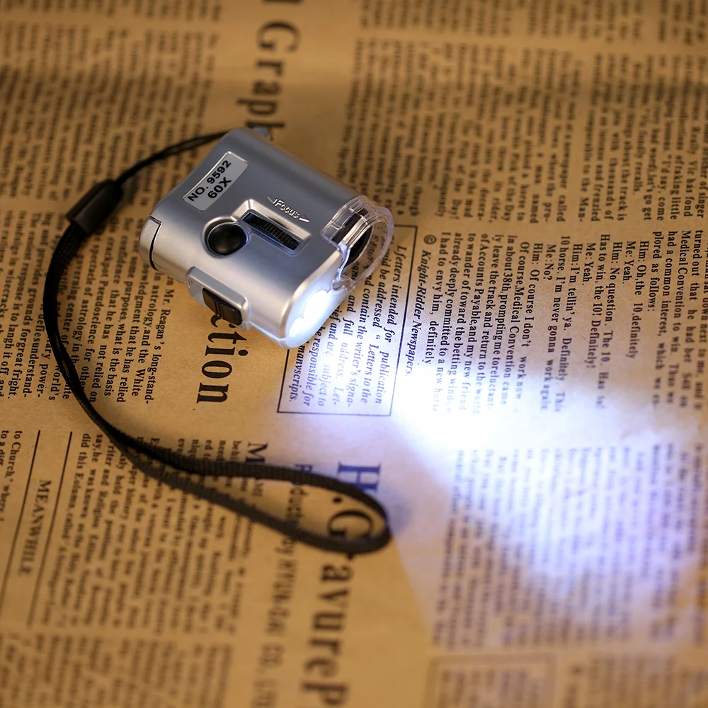 

60X Mini Magnifier Jeweler Loupe Microscope Lens Illuminated joyeria magnifying glasses Glass with LED UV Light