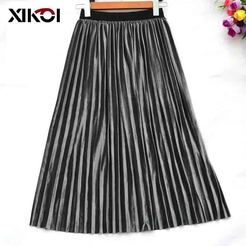 XIKOI 2018 Autumn Winter Velvet Skirt Women High Waisted Skinny Large Swing Long Pleated Skirts Metallic 11 Colors Midi Saia
XIKOI 2018 Autumn Winter Velvet Skirt Women High Waisted Skinny Large Swing Long Pleated Skirts Metallic 11 Colors Midi Saia