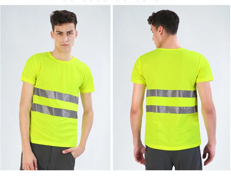 CCGK Safety Clothing Reflective High Visibility Workwear tshirt Short Sleeve Fluorescent Yellow Working Tops Tee Quick Drying (10)