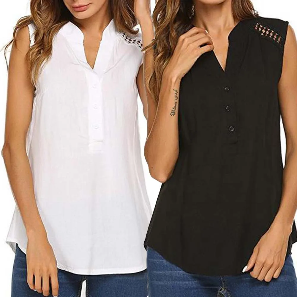 2019 new fashion summer solid vest Women Sleeveless Blouse Comfy V Neck Loose Casual Button Down Shirts ropa femenina
2019 new fashion summer solid vest Women Sleeveless Blouse Comfy V Neck Loose Casual Button Down Shirts ropa femenina