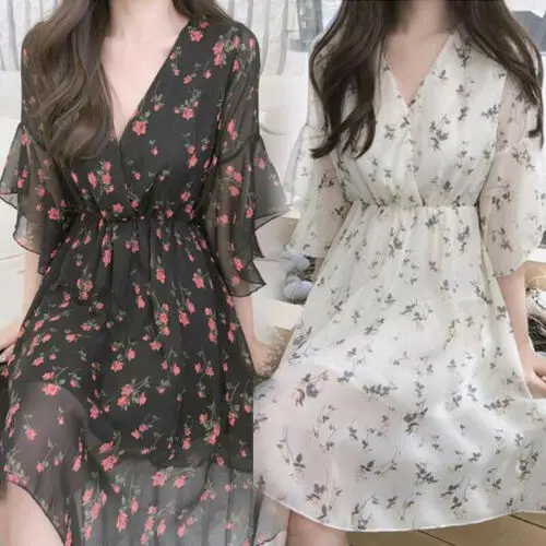 Trendy Women V-Neck Chiffon Party Holiday Evening Waisted Floral Print Elegant Beach Mini Dress Sundress Summer
Trendy Women V-Neck Chiffon Party Holiday Evening Waisted Floral Print Elegant Beach Mini Dress Sundress Summer