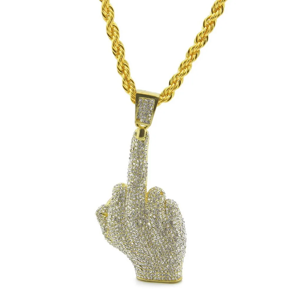 Hip Hop Men's Gold Color Plated With Full Rhinestone Big Middle Finger Pendants Necklaces Bling Crystal Chains Vogue Jewelry
Hip Hop Men's Gold Color Plated With Full Rhinestone Big Middle Finger Pendants Necklaces Bling Crystal Chains Vogue Jewelry