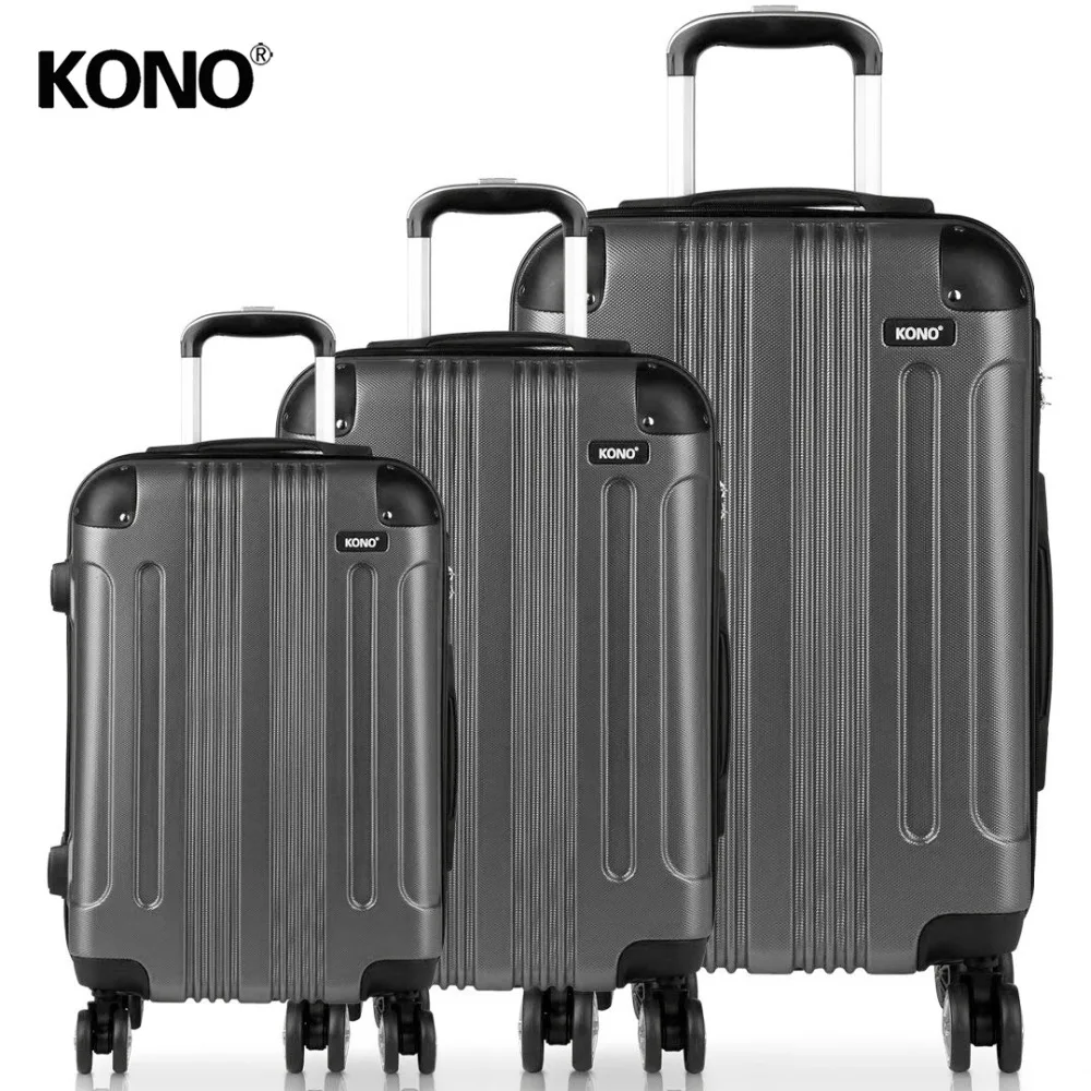 

KONO Suitcase Luggage Travel Hand Bags Carry-ons Check In Trolley Case 4 Wheels Spinner Hardside ABS 20 24 28 Inch Grey YD1777L