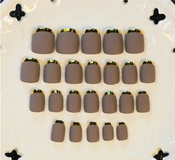 Hot Sell Acrylic False Nails Fashion Nails Grey Color With Gold Side Design Fake Women Nail Art Tips
Hot Sell Acrylic False Nails Fashion Nails Grey Color With Gold Side Design Fake Women Nail Art Tips