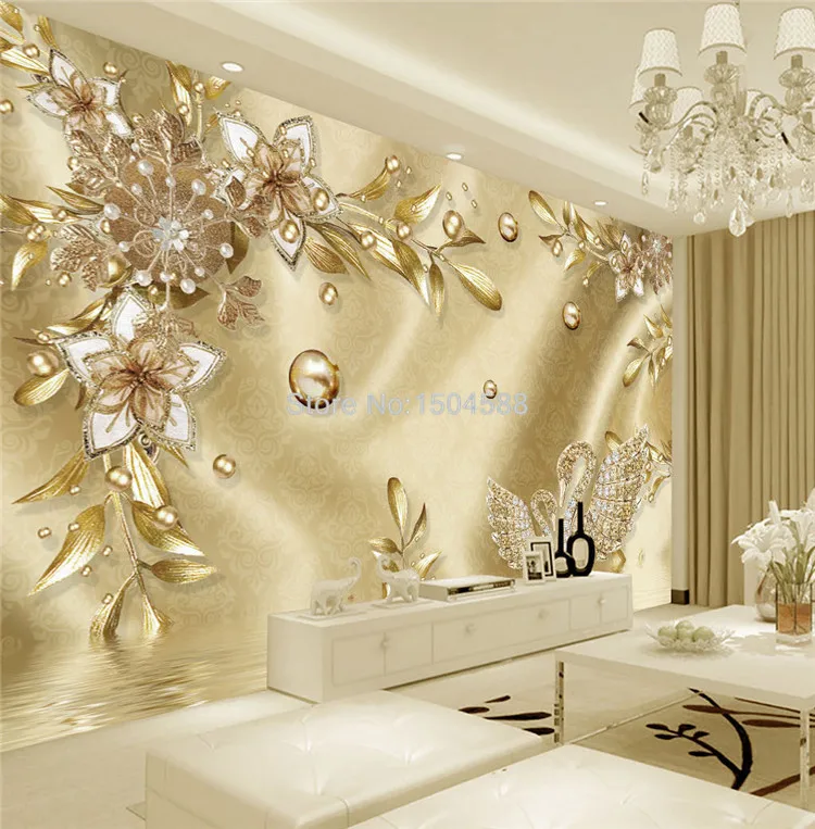 Custom Photo Wallpaper 3D Stereo Golden Flower Jewelry European Style Luxury Mural
