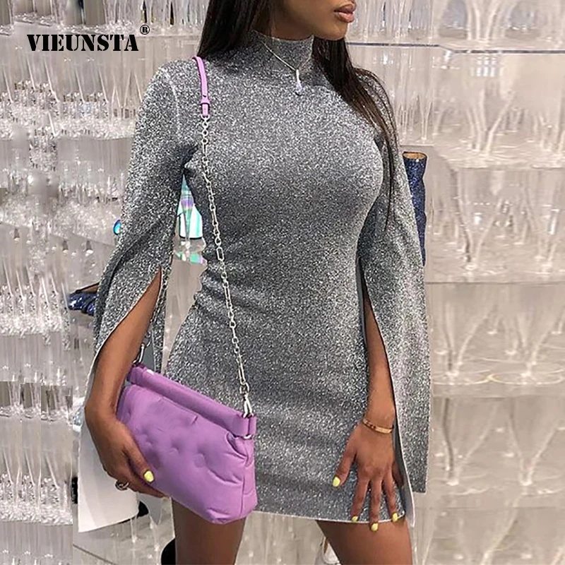 VIEUNSTA 2XL Turtleneck Shiny Slit Flare Sleeve Dress Women Sexy Glitter Party Mini Dresses Slim Club Bodycon Dress Vestiods
VIEUNSTA 2XL Turtleneck Shiny Slit Flare Sleeve Dress Women Sexy Glitter Party Mini Dresses Slim Club Bodycon Dress Vestiods
