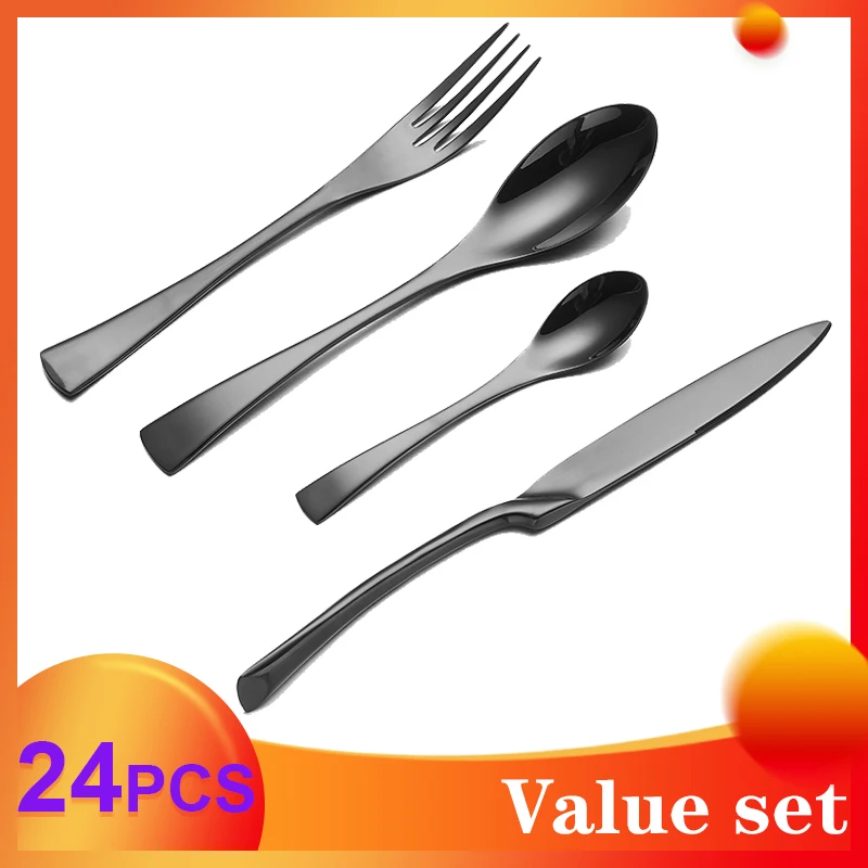 Spklifey Black Cutlery Set 24 Pcs Stainless Steel Fork Spoon Tableware Set Western Silverware Set Container for Food Wholesale
Spklifey Black Cutlery Set 24 Pcs Stainless Steel Fork Spoon Tableware Set Western Silverware Set Container for Food Wholesale