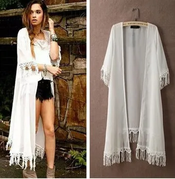 Summer Women Chiffon Long Blouse 2018 Summer Vintage Tassel Long Kimonos Woman Tunics Beach Cover Vestidos Femininos White,black
Summer Women Chiffon Long Blouse 2018 Summer Vintage Tassel Long Kimonos Woman Tunics Beach Cover Vestidos Femininos White,black