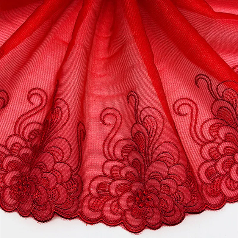 

1yard High quality width 22cm red soft fabric lace trim mesh embroidery DIY handmade materials sewing garment accessories