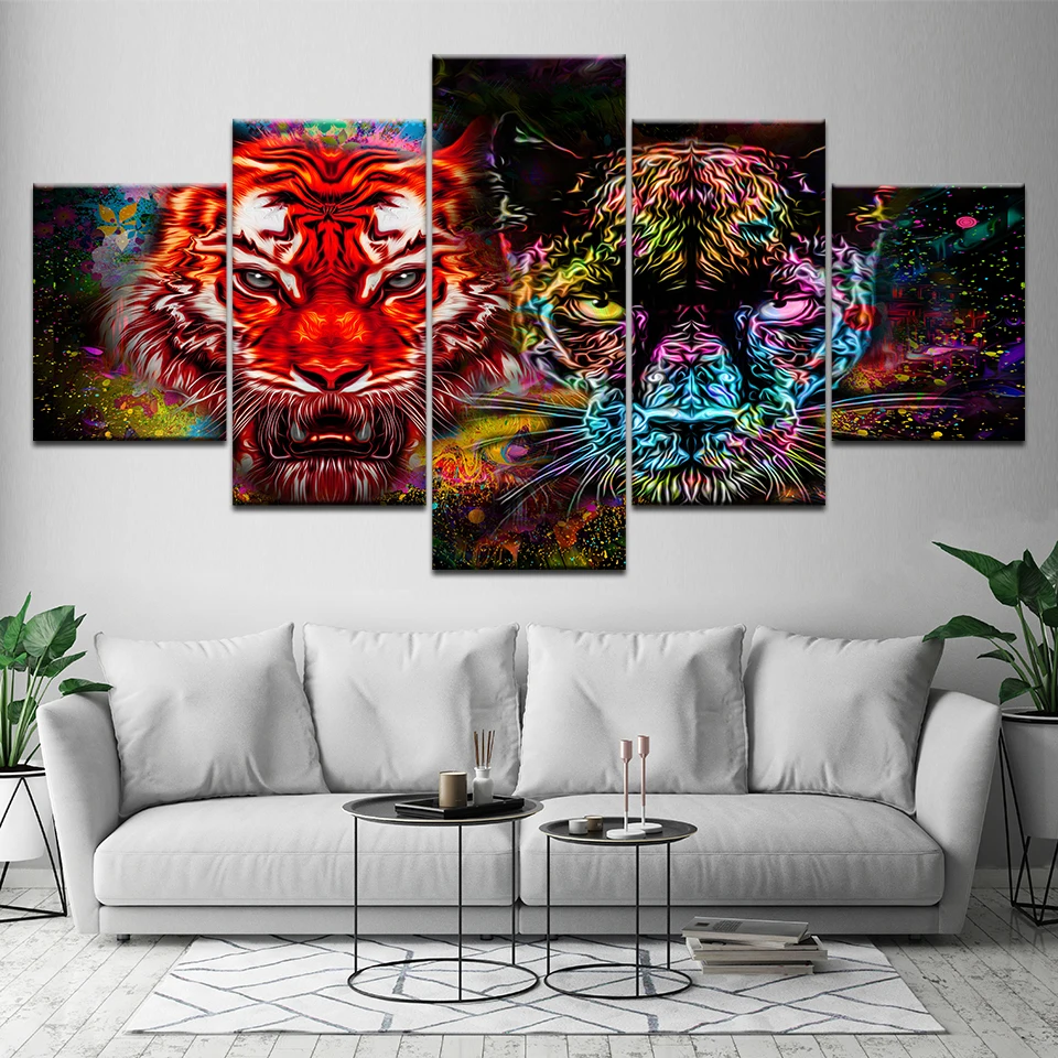 Creative Bar restaurante Decor Wall Art Canvas Painting Print watercolor Painted Tiger face Abstract Animal Pictures Home | Дом и сад