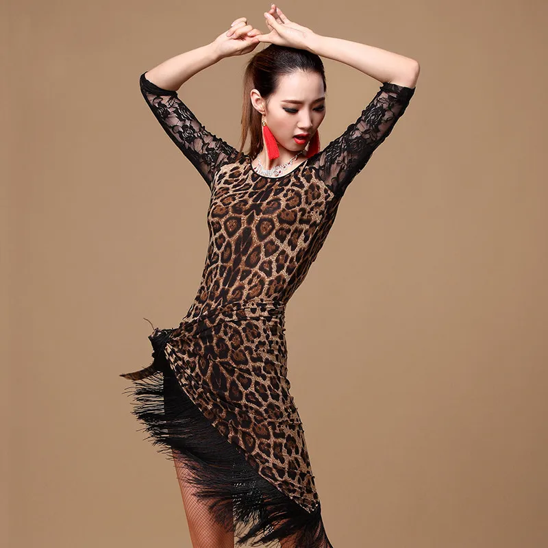 Latin Dance Clothing Adult Female New Dress Lace Short-sleeved Leopard Trimmings Skirt Fringed Costumes
Latin Dance Clothing Adult Female New Dress Lace Short-sleeved Leopard Trimmings Skirt Fringed Costumes