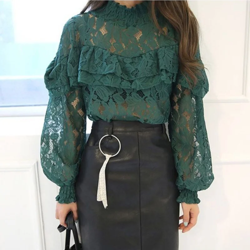 New Fashion Women Hollow Out Lace Shirt Long-sleeve Ruffles Shirt Female Women Lantern Sleeve Turtleneck Elegant Shirt
New Fashion Women Hollow Out Lace Shirt Long-sleeve Ruffles Shirt Female Women Lantern Sleeve Turtleneck Elegant Shirt