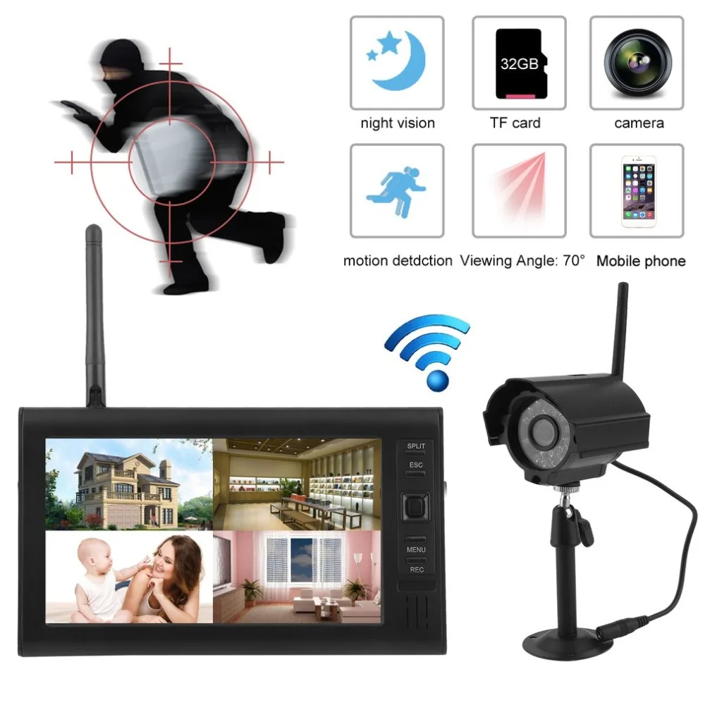 Professional 7 Inch TFT LCD Monitor CCTV Kit Digital 2.4GHz DVR Wireless Camera Audio Night Vision Home Security System
Professional 7 Inch TFT LCD Monitor CCTV Kit Digital 2.4GHz DVR Wireless Camera Audio Night Vision Home Security System