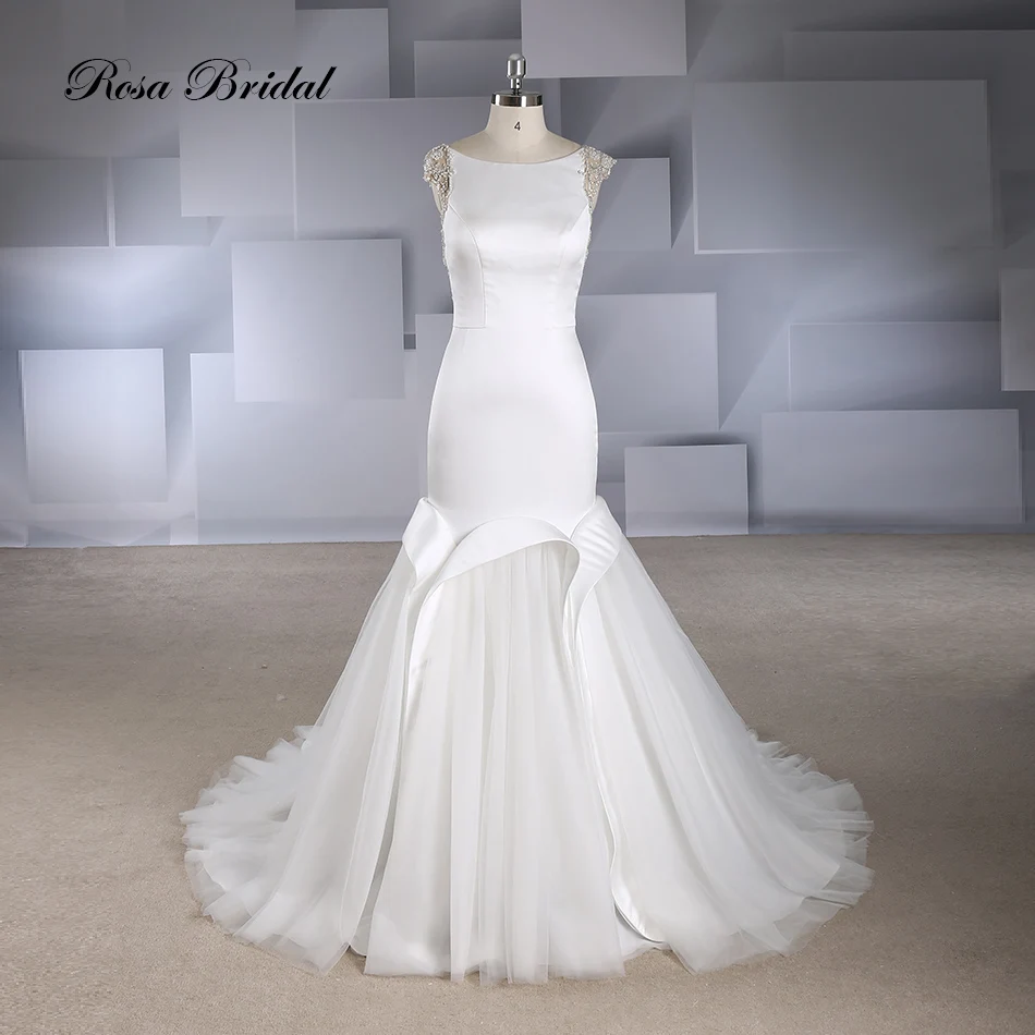 Rosabridal Mermaid Wedding Dress 2019 Elegant O neck Beading Cap Sleeves backless Satin bodice tulle skirt Bridal Gown
Rosabridal Mermaid Wedding Dress 2019 Elegant O neck Beading Cap Sleeves backless Satin bodice tulle skirt Bridal Gown