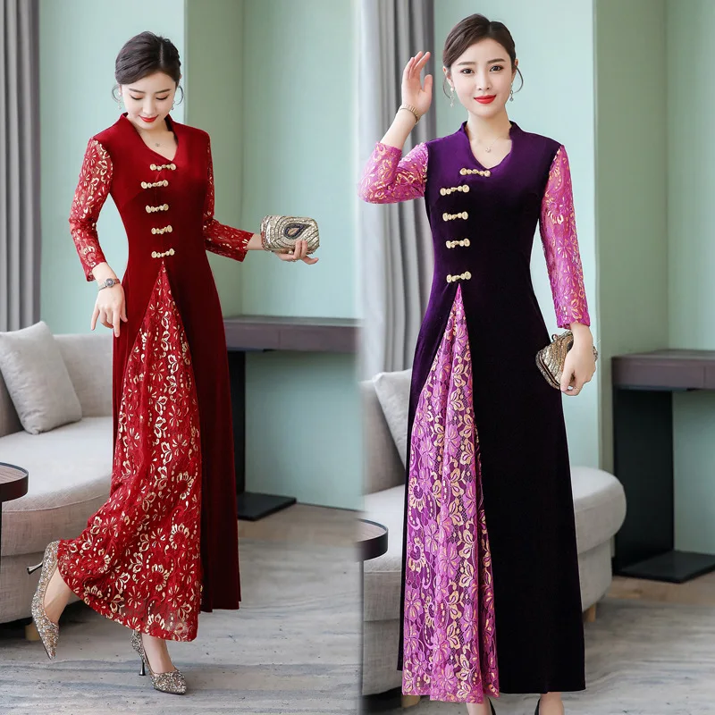 Dresses 2019 spring new velvet Lace women's dress large size N-4XL high quality fashion elegant red purple Slim party vestidos
Dresses 2019 spring new velvet Lace women's dress large size N-4XL high quality fashion elegant red purple Slim party vestidos