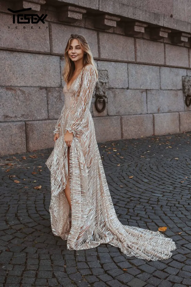 Yesexy 2019 Autumn Deep V Neck Long Sleeve Women Maxi Dresses Backless Glitter Elegant Women Party Dresses VR1176
Yesexy 2019 Autumn Deep V Neck Long Sleeve Women Maxi Dresses Backless Glitter Elegant Women Party Dresses VR1176
